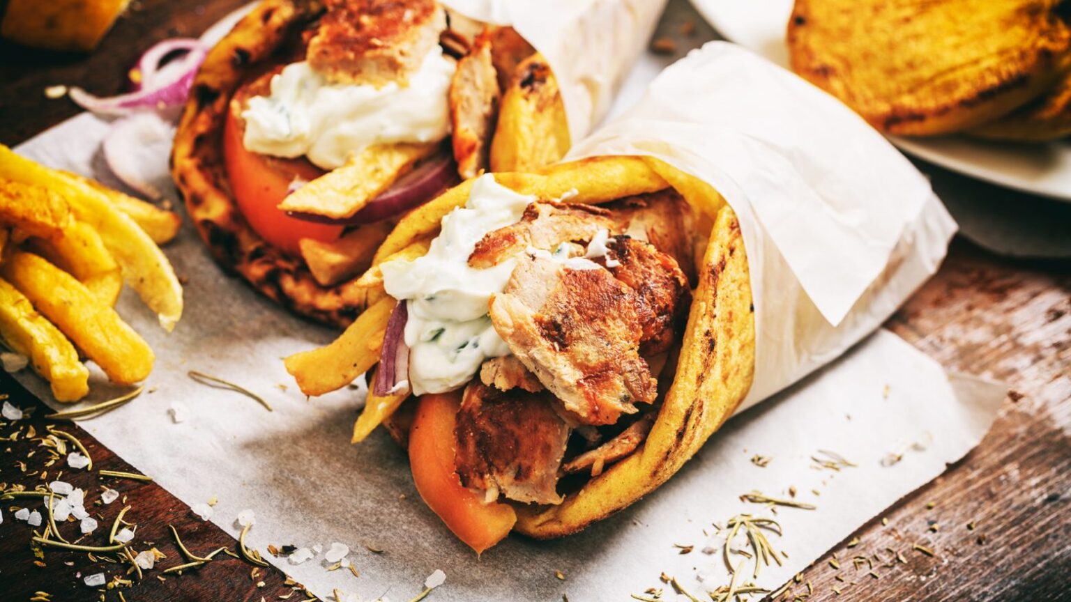 Souvlaki or pita gyros, the greek fast food